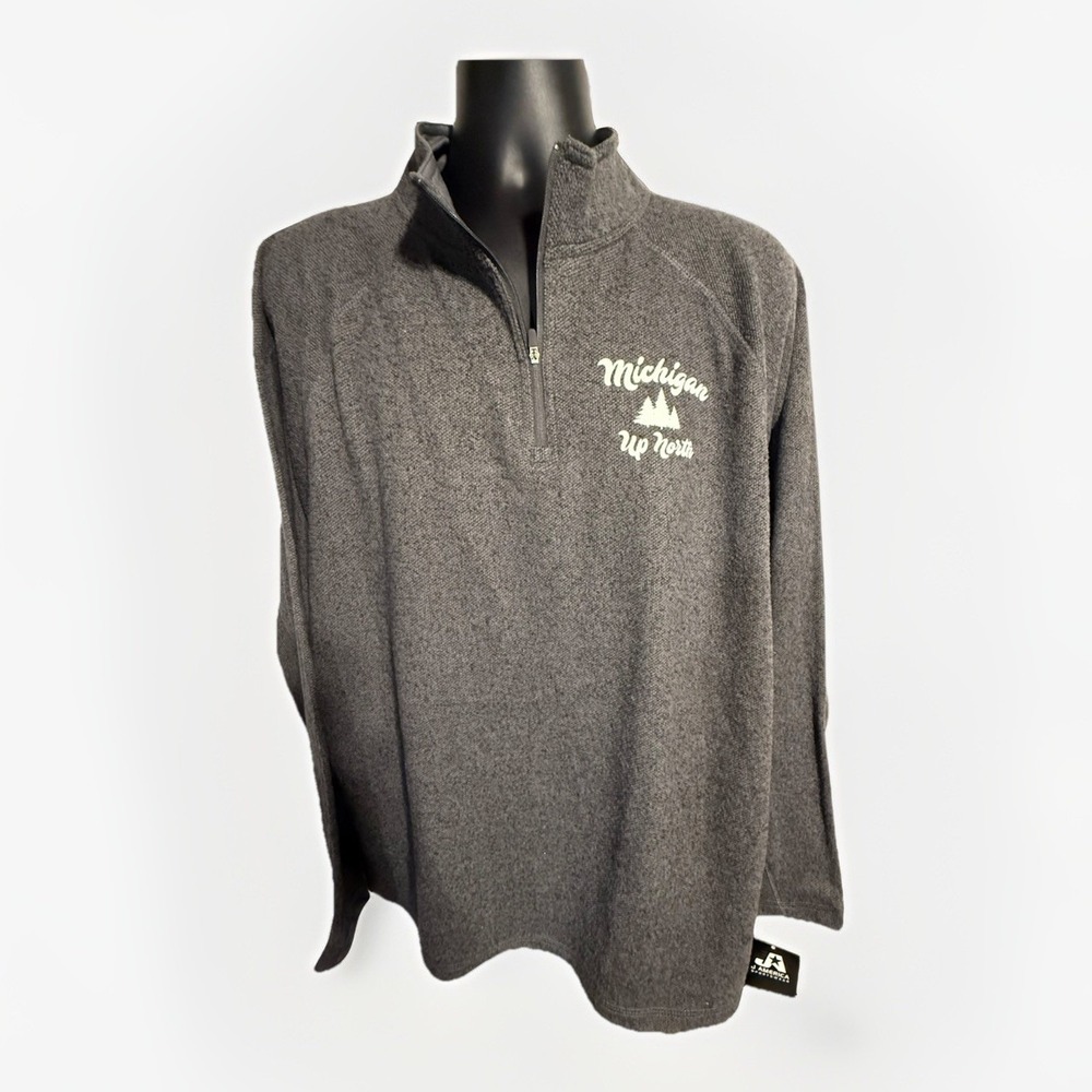 J American Sportswear Sweater Sweatshirt‎ Size XXL Half 1/2 Zip Gray Michigan UN